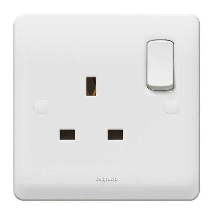 Legrand 13A Single Gang Switch Socket with Sleek Modular Design, Easy Installation, Safe Operation Rated for 250V AC, Durable Construction with Modern White Finish